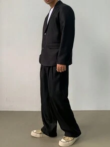 DAZY 1 conjunto Traje casual de un solo botón con solapa entallada en unicolor (chaqueta y pantalones) para hombre