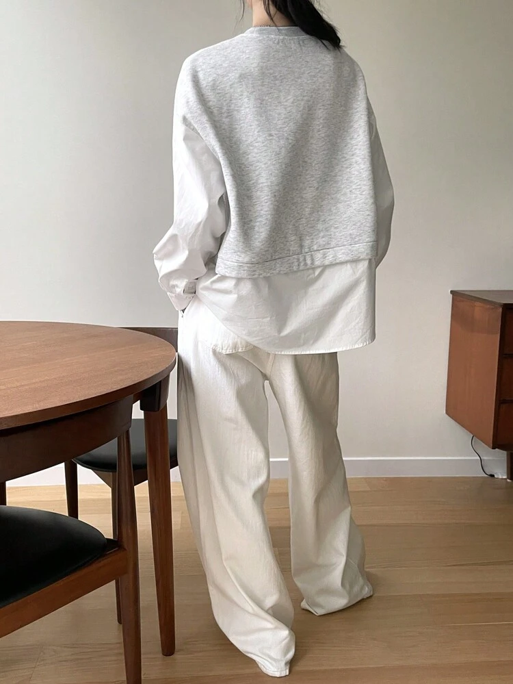 Women Round Neck Knit Patchwork 2 In 1 Sweatshirt,Fall Clothes