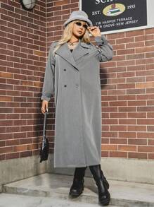 SHEIN EZwear Plus Size Vintage Casual Trench Coat Long