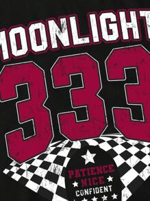 Manfinity EMRG 1set Men's Solid Patchwork Round Neck Long Sleeve Letter Print Casual Top And Pants Set