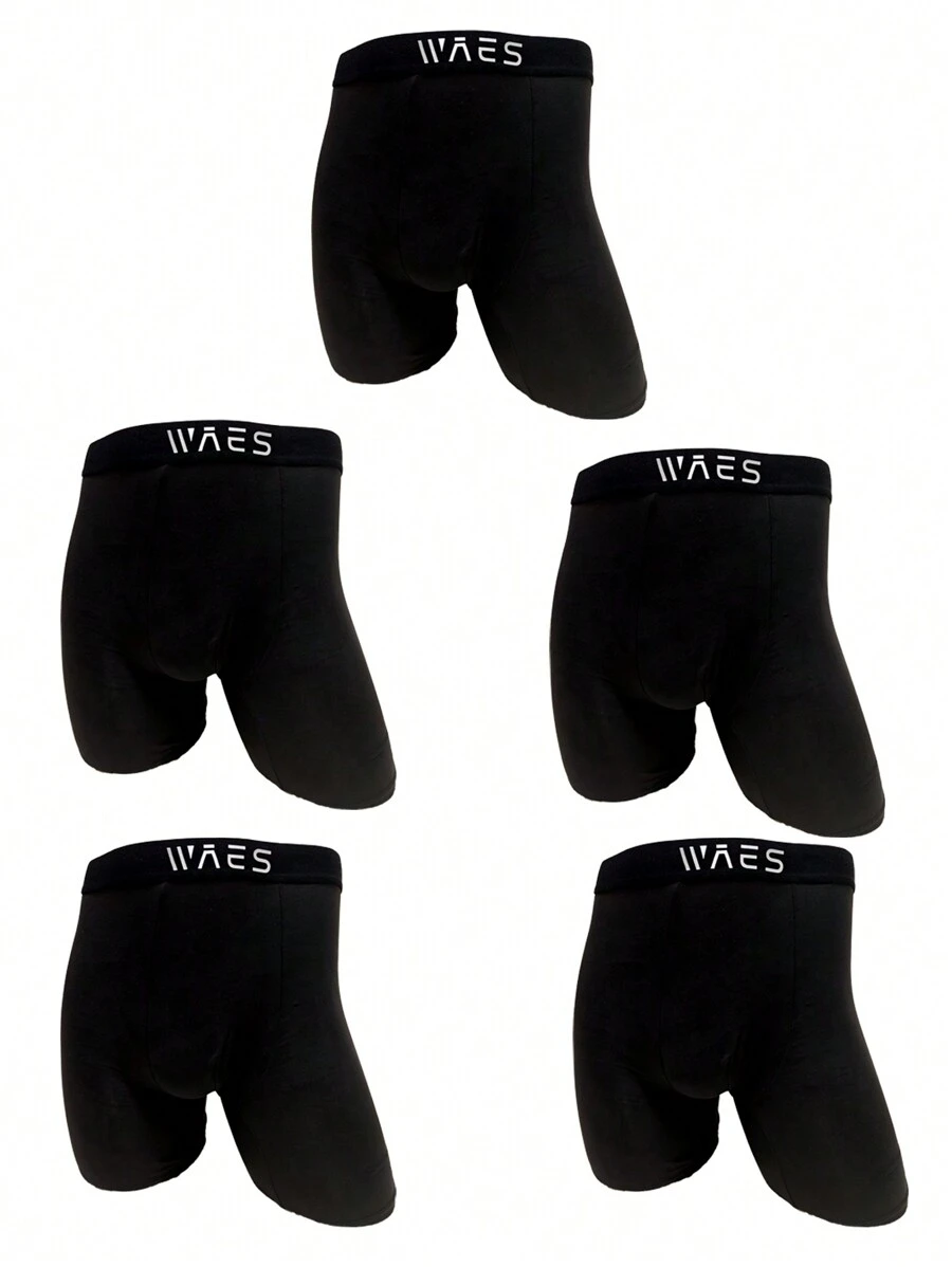 5pcs Men Letter Print Long Boxer Brief Underwear Set - Multicolor - View 1