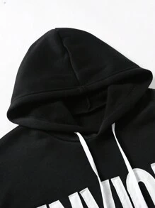 Manfinity EMRG 男士休闲字母印花连帽衫和运动裤套装 - 黑色 - 查看 5