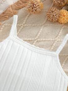 SHEIN Playful Pals 3pcs Baby Girls' Autumn/Winter Set: Turndown Collar Utility Jacket, Solid Color Tank Top, And Long Pants, Suitable For Outdoor Daily Wear Baby Girl Winter Sets - White - View 4