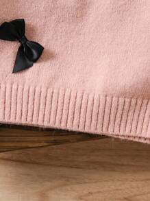 LMoss Kids LMoss Young Girl Young Girl's Stand Collar Loose Fit Casual 3D Bow ,Decor Sweater Yarn,Girls Young Girl Costumes,Toddler Sweater,Girls Winter Clothes,Girls Sweater