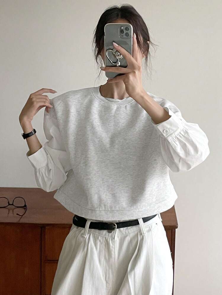 Women Round Neck Knit Patchwork 2 In 1 Sweatshirt,Fall Clothes