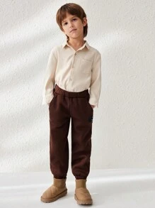 Blossori 年轻男孩松鼠刺绣口袋抽绳休闲运动裤 - 棕色 - 查看 9