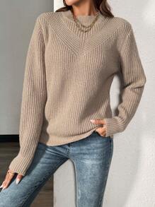 Chiquease Women Solid Color Round Neck Long Sleeve Casual Knit Sweater, Autumn/Winter Knit Pullover Fall Outfit