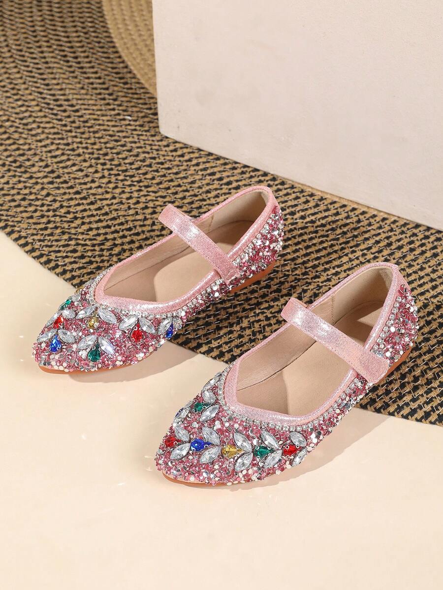 全新时尚水钻装饰儿童平底休闲鞋 - 香檳色 - 查看 1