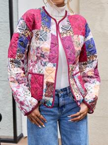 SHEIN LUNE 2024 秋冬新品 女装印花绗缝棉服外套 - 彩色 - 查看 3