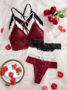 6pcs Sexy & Comfortable Lace Lingerie Set - Burgundy - View 1
