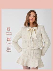 Enchnt Chaqueta elegante con cuello de corbata para mujeres en otoño