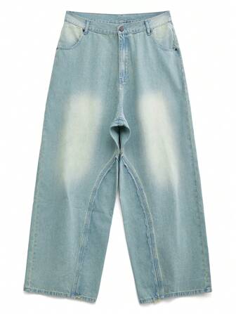 NEON BLANC Men's Long Loose Street Style Wide-Leg Denim Jeans, Autumn/Winter