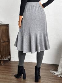 SHEIN LUNE 女士简约二合一荷叶边下摆短裙，休闲日常穿着 - 灰色 - 查看 2