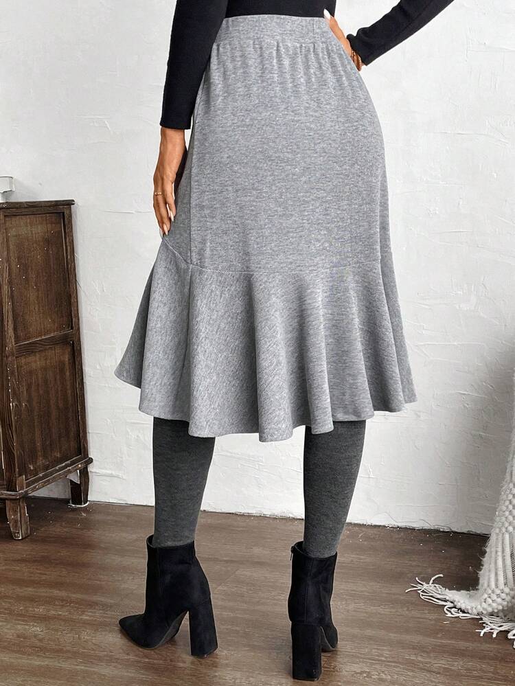 Women's Simple 2 In 1 Ruffled Hem Skort, Casual For Daily Wear Leggings Skirt Winter Women Pants