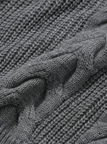 DAZY 1 pieza Suéter suelto de mujer de unicolor con patrón de cable, de cuello en V, de manga larga, ropa de otoño - Gris Oscuro - Ver 10