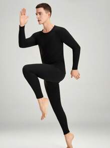 3pcs Men's Solid Color Long Sleeve Thermal Underwear Tops, Slim Fit, Autumn/Winter