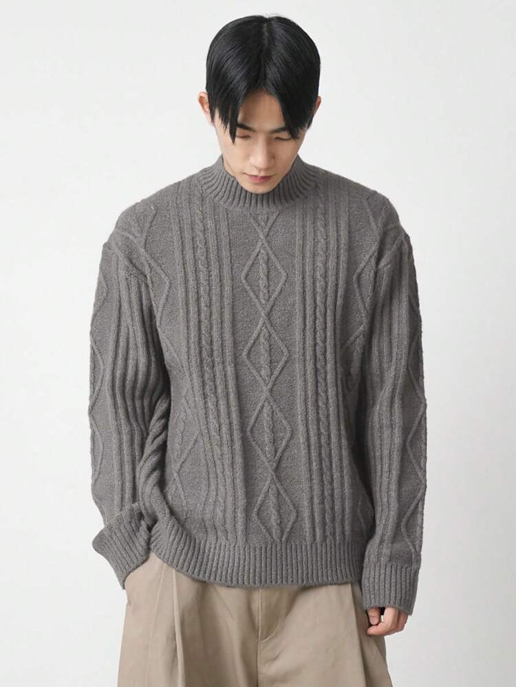 1pc Men's Grey Ribbed Crew Neck Long Sleeve Casual Sweater, Autumn