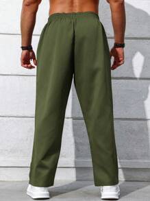 Manfinity Homme Heren Plus Size Casual Effen Kleur Trekkoord Taille Schuine Zak Losse Rechte Broek