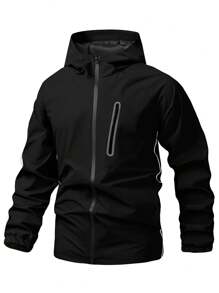 Manfinity Sport Corelite Boyfriend Style Men's Solid Color Front Zip Long Sleeve Casual Hooded Sports Jacket - Black - View 5