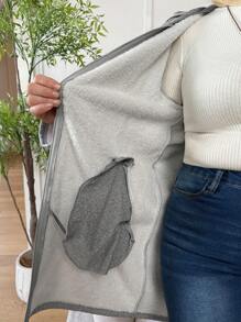 SHEIN LUNE Chaqueta larga con capucha, bolsillo y cierre de cremallera de manga larga para mujer - Gris - Ver 7