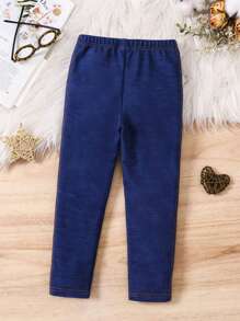 年轻女孩和年轻女孩的高弹力针织牛仔紧身裤，适合休闲日常穿着，秋冬季 - 藍色 - 查看 2