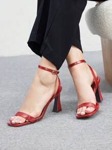 CUCCOO BIZCHIC Giày cao gót mũi vuông PU màu đen cho nữ mùa thu - Đỏ - Xem 3