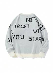 Manfinity Hypemode 男士圆领长袖字母印花细节简约休闲毛衣 - 白色 - 查看 2