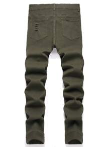 Manfinity LEGND Men's Casual Washed Distressed Slim Fit Denim Jeans - Army Green - View 2