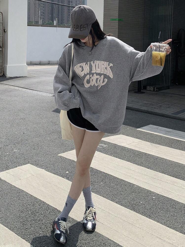 Women's Thermal Lined Printed Crew Neck Long Sleeve Sweatshirt Fall, Winter