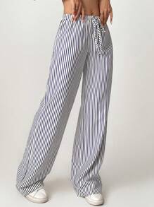 SHEIN Tall Striped & Printed Casual Daily Wear Women Spring/Summer Long Pants - Blue - View 7