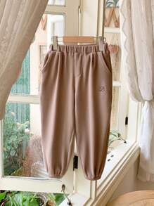 Blossori Young Girls Casual Letter Embroidery Cuffed Sweatpants, Autumn/Winter