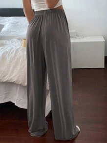 Livesso Minimalist Relaxed Draping Loose Straight Leg House Pants, For Fall Pajama, Winter - Dark Grey - View 2