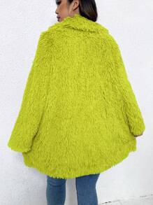 Calvaya Plus Size Effen Kleur Fluffy Kraag Lange Mouw Thermische Jas, Herfst/Winter