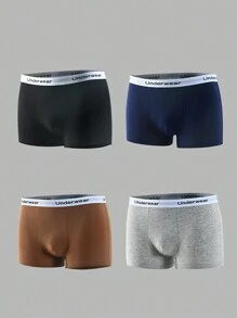4pcs Boys Kids Simple Fashion English Letter Elastic Waist Solid Color Comfy Boxer Briefs