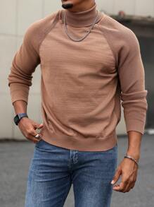 Manfinity Homme Maglione casual a collo alto, con maniche raglan, morbido e ampio, per uomo taglia extra, adatto per autunno/inverno - Castano - Visualizzare 5