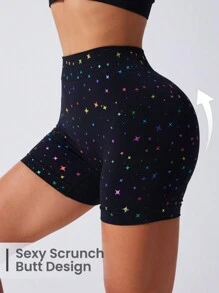 Core Rhythm Quần short thể thao mùa hè in họa tiết lưng thun co giãn, thích hợp cho yoga, quần short tập gym, quần short đi xe đạp - màu đen - Xem 4