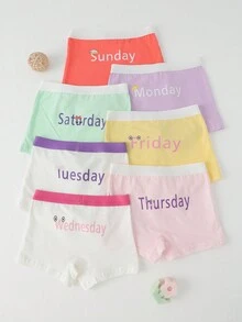 7pcs/Pack Girls Young Girl Simple Fashion Print Cotton Breathable Soft Briefs - Multicolor - View 6