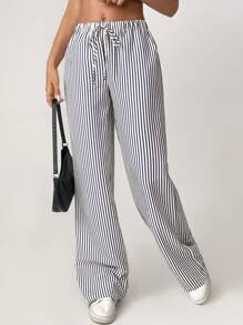 SHEIN Tall Striped & Printed Casual Daily Wear Women Spring/Summer Long Pants - Blue - View 4