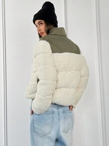 Aloruh Warm Windproof High Collar Long Sleeve Color Block Women Winter Coat