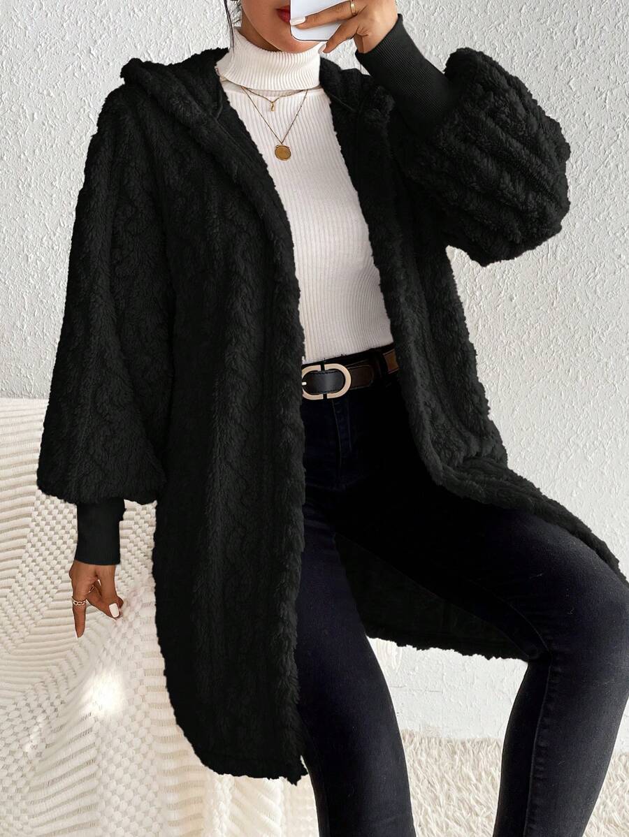 SHEIN Frenchy 1pc Women Plain Color Casual Open Front Long Sleeve Cardigan, For Everyday Wear In Fall/Winter Black - Black - View 1