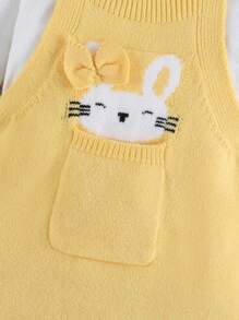 Peto con diseño de intarsia de dibujos animados para niñas bebé, con orejas de conejo, manga larga con volantes, color rosa, mono esponjoso y lindo, para primavera/otoño