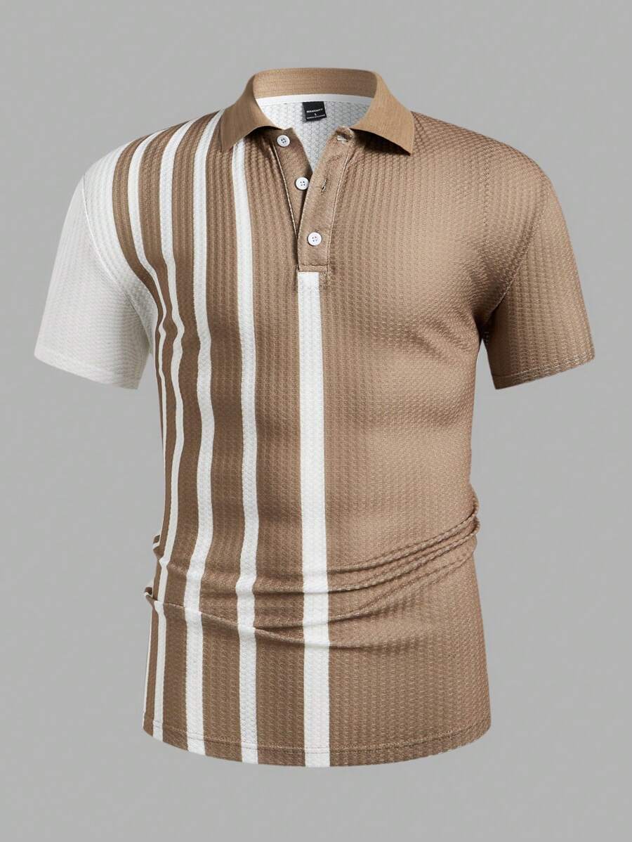 Manfinity Homme Color Block Short Sleeve Casual Polo Shirt For Men - Brown - View 1