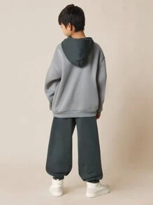 SUMWON 青少年連帽衛衣套裝 寬鬆版型 2件式套裝 冬季秋季 運動休閒風 寬大版街頭風 休閒運動訓練套裝 度假穿搭 - 灰色 - 查看 2