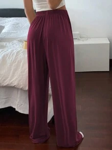 Livesso Minimalist Comfortable Draping Loose Straight-Leg Loungewear Pants, Fall Pajama, Winter - Red Violet - View 2