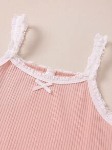 3pcs Girls Elegance Casual Floral Lace Patchwork Ribbed Camisole Underwear Set