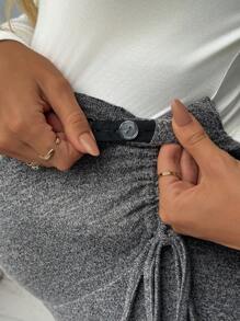 SHEIN Maternity High Waist Ruched Side Bow Adjustable Waist Straight Leg Pants - Dark Grey - View 3