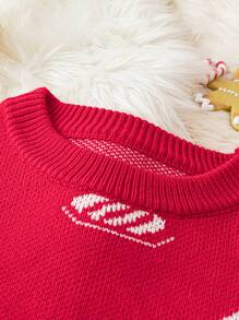 Flirla Plus Size Women's Crew Neck Christmas Handmade Pom Pom Sweater Knit Pullover Fall Winter - Red - View 3