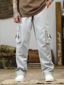 Quần ống đứng đơn sắc có túi rút dây cho nam - Màu Xám nhạt - Xem 6