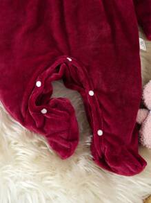 SHEIN 婴幼儿女孩粉色可爱天鹅绒长袖连体衣、家居服