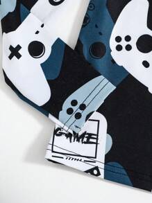 SHEIN 2 stuks Tween Boy Snug Fit Cartoon Game Controller Patroon Ronde Hals Lange Mouw T-shirt en Lange Broek Casual Comfortabele Pyjama Set